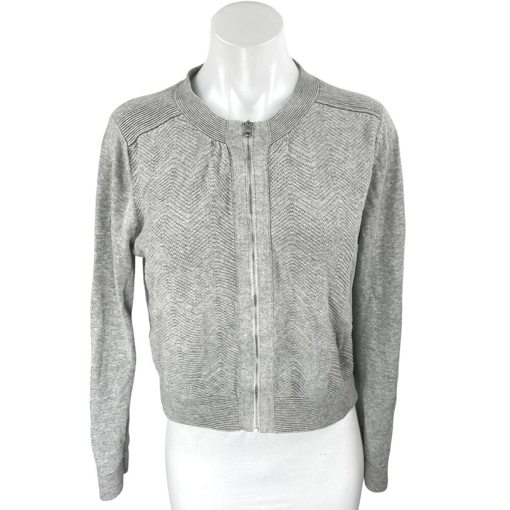 Banana Republic Gray Chevron Long Sleeve Zip Up Cardigan Sweater Top Size M